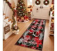 Merry Christmas Runner Rug 65x180 cm Plaid Hallway Runner Rug | Soft Low Pile Non-Slip Decor Small Carpet for Bedroom, Entryway, Kitchen, Bedroom, Laundry Room