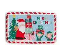 Merry Christmas Santa Claus & Elves Blue Reusable Plastic Treat Tray 29.5cm - Festive Serving Platter for Cookies, Candy & Holiday Party Snacks