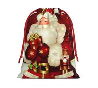 Merry Christmas Santa Claus Print Christmas Drawstring Gift Bags, Xmas Holiday Fabric Gift Wrapping Bag For Party, Size-L