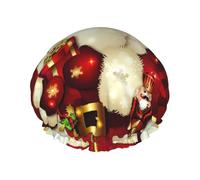 Merry Christmas Santa Claus Print Shower Cap, Lined Shower Cap For Women Reusable, Double Layer Waterproof Bath Cap