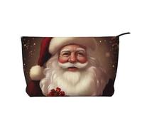 Merry Christmas Santa Claus Printed Corduroy Makeup Bag for Travel & Daily Use, Stylish Pouch Purse Case Cosmetic Bags Organizer for Women
