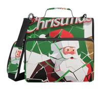 Merry Christmas Santa Claus Red Green 1.5 Inch 3 Rings Organizer Binder with Handle and Removable Shoulder Strap Laege Capacity Portable Portfolio for School and Office