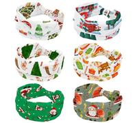Merry Christmas Santa Claus Wide Hairbands for Women, Soft Turban Headband, Non Slip Head Wraps, Elastic Sweat Yoga Workout Headband Cross Knotted Hairwrap Bandana, 6 Pieces
