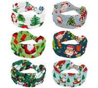 Merry Christmas Santa Claus Women’s Headbands, 6 Pieces Elastic Wide Turban Headband, Soft Head Bands, Non Slip Hairband for Yoga Workout Sport Running