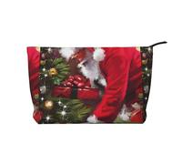 Merry Christmas Santa Claus Zipper Closure Corduroy Makeup Bag Multifunctional Organizer 22x7x17cm for Travel Camping Vacation Fitness