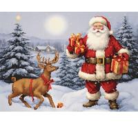 Merry Christmas Santa Clause Reindeer DIY Latch Hook Rug Kits with Printed Canvas Floor Mat Crochet Yarn Embroidery Hook and Latch Carpet Tapestry for Home Decoration 60x40cm