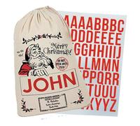 Merry Christmas Santa DIY Iron On Transfer for Sacks with Red Alphabet Letters, Vintage Father Christmas Heat Press Decal, Classic North Pole St Nicholas Graphic for Name Personalization