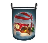 Merry Christmas Santa Hat Waterproof Polyester Fabric Single-Layer Laundry Hamper With Full Print Design,Sturdy Pe Rim,Dual Handles,For Home Car Storage
