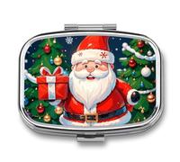 Merry Christmas Santa Pill Box, 2 Compartments, Portable Pill Organizer for Pocket or Purse, Decorative Metal Medicine and Vitamins Organizer
