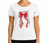 Merry Christmas Santa Red Bow Snowflakes Women's T-Shirt