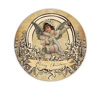 Merry Christmas Santa Round Tin Plaque Santa Stop Here Tin Aluminum Sign Retro Poster Paintings Sign Metal Poster Design Decorative for Home Gate Garden Bars Restaurants Cafes 9x9in