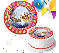 MERRY CHRISTMAS SANTA SLEIGH PRE-CUT 7.5 INCH EDIBLE ICING CAKE TOPPER DECORATION 1935