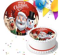 MERRY CHRISTMAS SANTA SNOWMAN & RUDOLPH PRECUT 7.5 INCH EDIBLE ICING CAKE TOPPER DECORATION
