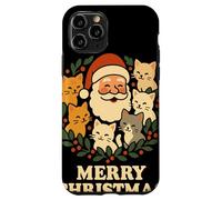 Merry Christmas Santa With Cats Holly Wreath Cat Lover Case for iPhone 11 Pro