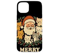 Merry Christmas Santa With Cats Holly Wreath Cat Lover Case for iPhone 15 Plus