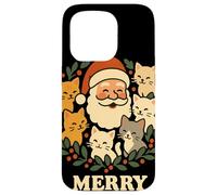 Merry Christmas Santa With Cats Holly Wreath Cat Lover Case for iPhone 15 Pro