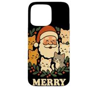 Merry Christmas Santa With Cats Holly Wreath Cat Lover Case for iPhone 15 Pro Max