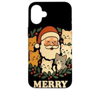 Merry Christmas Santa With Cats Holly Wreath Cat Lover Case for iPhone 16 Plus