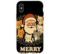 Merry Christmas Santa With Cats Holly Wreath Cat Lover Case for iPhone X/XS