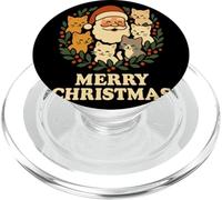 Merry Christmas Santa With Cats Holly Wreath Cat Lover PopSockets PopGrip for MagSafe