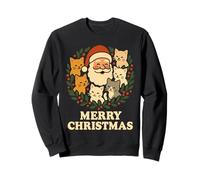 Merry Christmas Santa With Cats Holly Wreath Cat Lover Sweatshirt