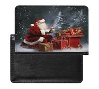 Merry Christmas Santa's Gift Passport Holder Cover Leather Passport Wallet RFID Blocking Travel Wallet Documents Organizer Passport Protector Passport Cover for Men&Women