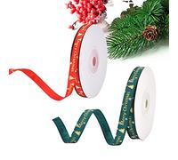 Merry Christmas Satin Ribbon - 2 Rolls × 10 Yard Green & Red Ribbons for Gift Wrapping, Crafts & Decorations