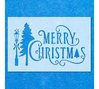 Merry Christmas Scene Tree Lamp Stencil: Life Airbrush Wall Art Painting Crafts -A3 Stencil - Design Size (380 x 231 mm)