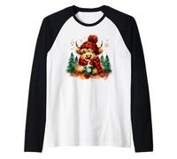 Merry Christmas Scottish Highland Cow Xmas Trees Hot Cocoa Raglan Baseball Tee
