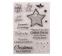 Merry Christmas Season's Greeting Christmas Verses Phrase Sparkle Stars Clear Stamps for Christmas Cards Making Decoration and Scrapbooking Rubber Stamps for Craft