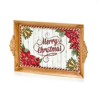 Merry Christmas Serving Tray Plastic Tea Drinks Lap Snack Tray 40cm x 26cm