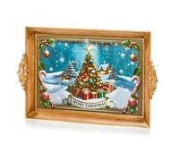 Merry Christmas Serving Tray Plastic Tea Drinks Lap Snack Tray 40cm x 26cm With Christmas Tree