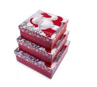 Merry Christmas Set of 3 Large Stackable Nestable Stunning Traditional Gift boxes | Cute print Santa, Snow, XMAS Presents Storage, Keepsake and Reusable| XMAS Eve Box (Design 1)