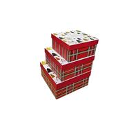 Merry Christmas Set of 3 Large Stackable Nestable Stunning Traditional Gift boxes | Cute print Santa, Snow, XMAS Presents Storage, Keepsake and Reusable| XMAS Eve Box (Design 6)