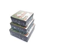 Merry Christmas Set of 3 Large Stackable Nestable Stunning Traditional Gift boxes | Cute print Santa, Snow, XMAS Presents Storage, Keepsake and Reusable | XMAS Eve Box (Design 2)