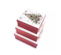 Merry Christmas Set of 3 Large Stackable Nestable Stunning Traditional Gift boxes | Cute print Santa, Snow, XMAS Presents Storage, Keepsake and Reusable (Design 3)