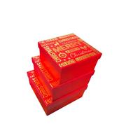 Merry Christmas Set of 3 Stackable Nestable Stunning Traditional Gift boxes | Cute print Santa, Snow, XMAS Presents Storage, Keepsake and Reusable| XMAS Eve Gift Box (Design 5)
