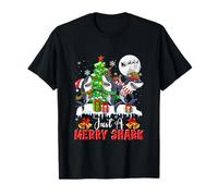 Merry Christmas Shark Cosplay Three Santa Reindeer Elf T-Shirt