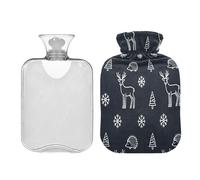 Merry Christmas Simple Line Deer White and Black hot Waterbottle with Soft Cover 2L hotwater Bag for Menstrual Cramps Tummy Warmer Bolsa Caliente para Dolores Menstrual