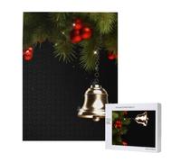 Merry Christmas Small Bell Printed Jigsaw Puzzle with Storage Box, Wooden Puzzle for Adults and Kids, 500 Pieces Family Fun Decorative Game