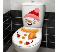 Merry Christmas Smile Snowman Toilet Cover Sticker Decals,Spring Flower Leaf Butterfly Waterproof Toilet Lid Tank Seat Decals Cistern Self-Adhesive Bathroom Wall Sticker