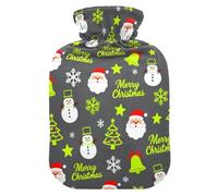 Merry Christmas Snow Flake and Santa Gray hot Waterbottle with Soft Cover, 2L Warm Compress for Neck and Shoulder Pain Relief, Neck Shoulder Warmer, bolsas para agua Caliente