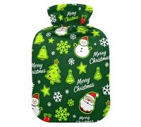Merry Christmas Snow Flake and Tree Green Cute hot Water Bottle with Soft Cover, 2L Warm Water Bottle for Bed for Pain Relief, Neck and Shoulder Pain Relief, Bolsa para agua Caliente