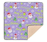 Merry Christmas Snow Flake Santa Lavender Large Sturdy Baby Activity Play Mat for Floor Washable Foldable Tummy Time Activity Mat for Babies Infants Toddlers, 50'' x 50''