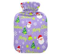 Merry Christmas Snow Flake Santa Lavender Travel hot Water Bottle with Soft Cover, 2L Water Bag for Menstrual Cramps, Menstrual Cramps, Bolsa Caliente para Dolores musculares