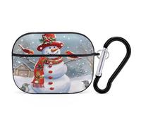 Merry Christmas Snow Man and Birds Earbuds Organizer Shockproof Protective Airpods Pro Cover with Carabiner Clip Anti Fall Carrying Earphone Case Cover for Airpods Pro 2nd Generation Black