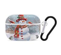 Merry Christmas Snow Man and Birds Earbuds Organizer Shockproof Protective Airpods Pro Cover with Carabiner Clip Anti Fall Carrying Earphone Case Cover for Airpods Pro 2nd Generation White