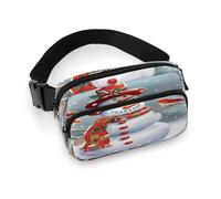 Merry Christmas Snow Man And Birds Fanny Pack Belt Bag with Adjustable Strap Fashion Waist Bag for Outdoor Sports Hiking, white, 20x13cm, Full Printed Waist Bag