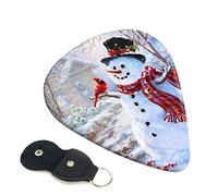 Merry Christmas Snow Man And Birds Set Of 6 Guitar Plectrums For Acoustic Guitar, Electric Guitar, Bass, Ukulele - Thin, Medium And Thick.