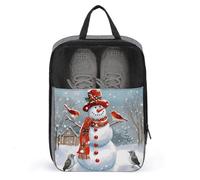 Merry Christmas Snow Man And Birds Shoe Bag Travel Shoe Organizer Water-Resistant Shoe Pouch with Zipper Sneaker Dust Bag, gray, One Size, Modern